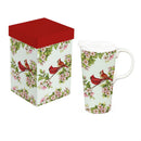 Cottage Garden Travel Cup Ceramic Perfect Cup, Floral Cardinals, 17oz, Gift Box