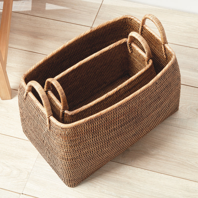 NAPA Home & Garden, BURMA RATTAN NARROW MAGAZINE BASKETS, SET OF 2,TN233