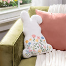 Hop Into Spring Throw Pillow, Shaped Floral Bunny, 16"X10"