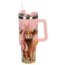 Hillside Pasture Highland Cow Tumbler Canyon Cup, Double Wall Stainless Steel w/ Straw, 40oz, Gift B