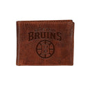 Boston Bruins 2025, Embossed 100% Genuine Tumbled Leather Passcase Bi-Fold Wallet, Brown