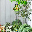 Pollinator Garden Wind Chime, Metal & Glass, Frog with Flower, 30"