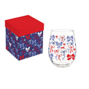 American Classic Red, White, & Bows Wine Glass Stemless, 17oz, Gift box