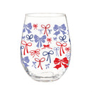 American Classic Red, White, & Bows Wine Glass Stemless, 17oz, Gift box