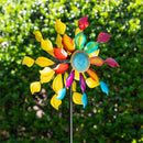 Cottage Garden Wind Spinner, Metal Colorful wheel Bloom, 73"H
