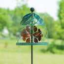 Cottage Garden Wind Spinner, Metal Verdigris Spinning Garden Globe, 70"H