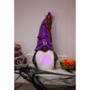 16"H LED Resin statuary, Black Witch Gnome with Purple Hat