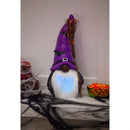 16"H LED Resin statuary, Black Witch Gnome with Purple Hat