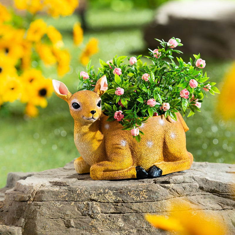 Evergreen Statuary,Portly Woodland Animal Planter, Deer,6.3x9.25x6.69 Inches