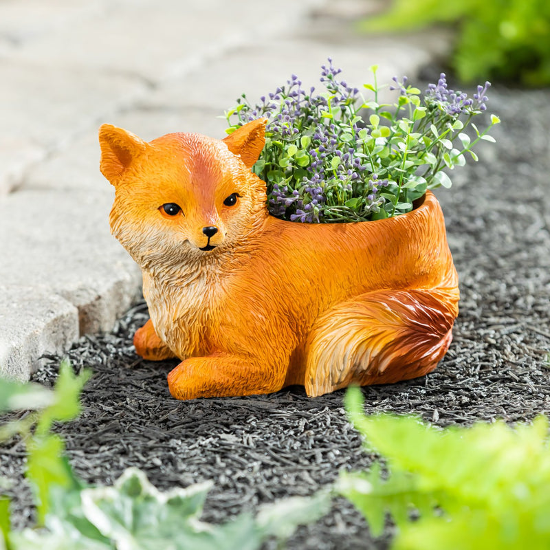 Evergreen Statuary,Portly Woodland Animal Planter, Fox,6.3x9.25x6.69 Inches