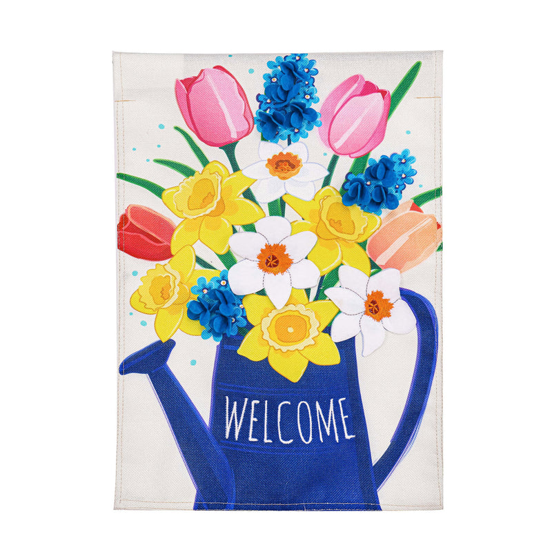 Spring Flower Watering  Can House Burlap Flag,13b10203