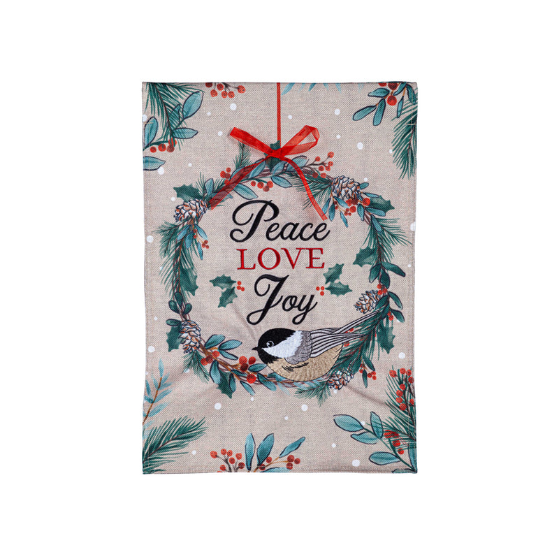 Chickadee Wreath Burlap House Flag,13b11621