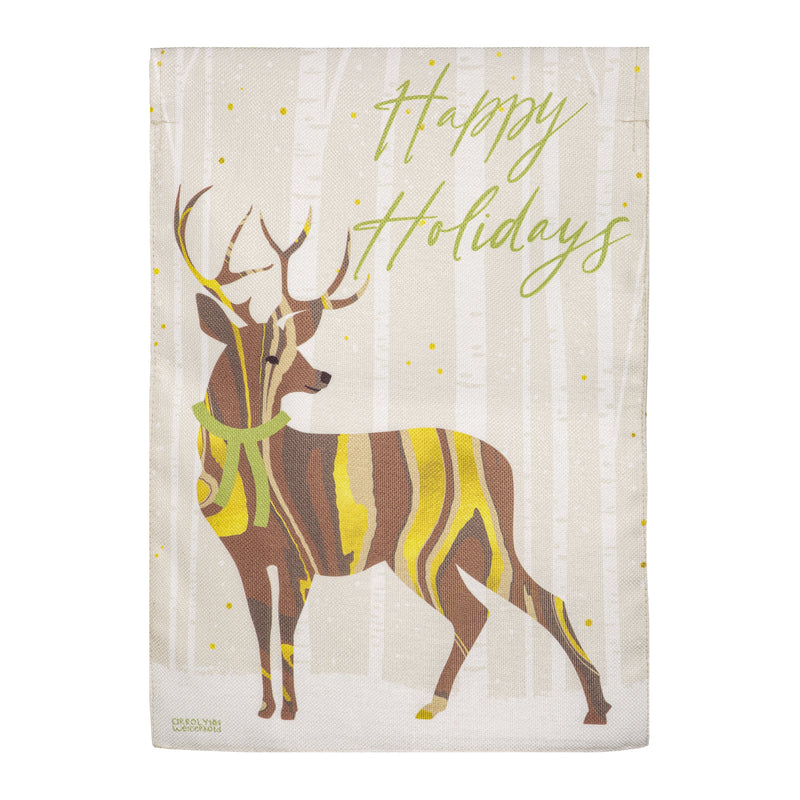 Happy Holidays Deer Burlap House Flag,13b12208