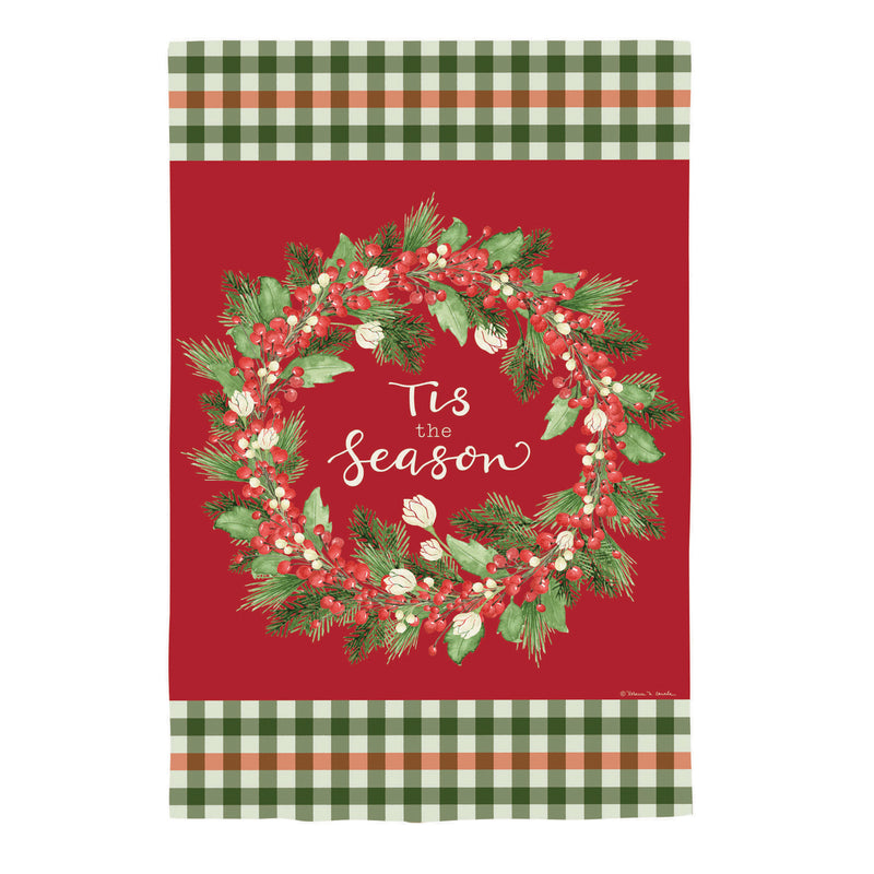 Tis the Season Wreath Burlap House Flag,13b12495