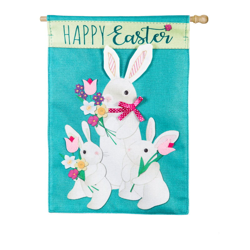 Bunny Trio House Burlap Flag,13b8407bl