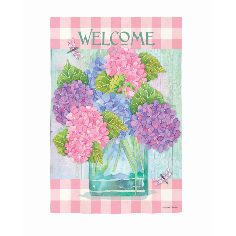 Welcome Hydrangeas House Textured Suede Flag,13es10295