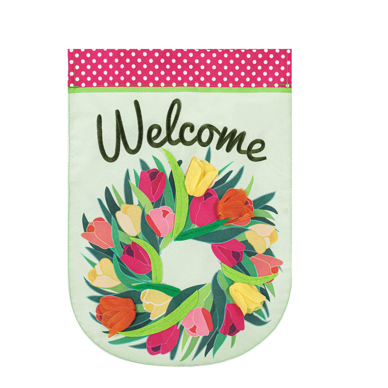 Spring Tulip Wreath House Linen Flag,13l10254