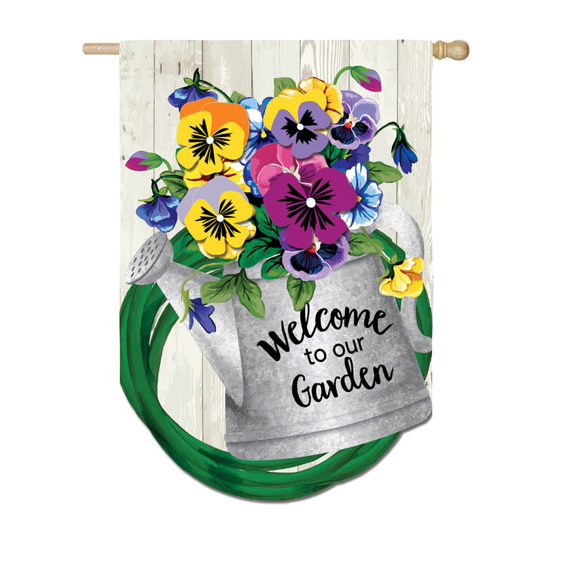 Shaped Pansy Watering Can House Linen Flag,13l9593