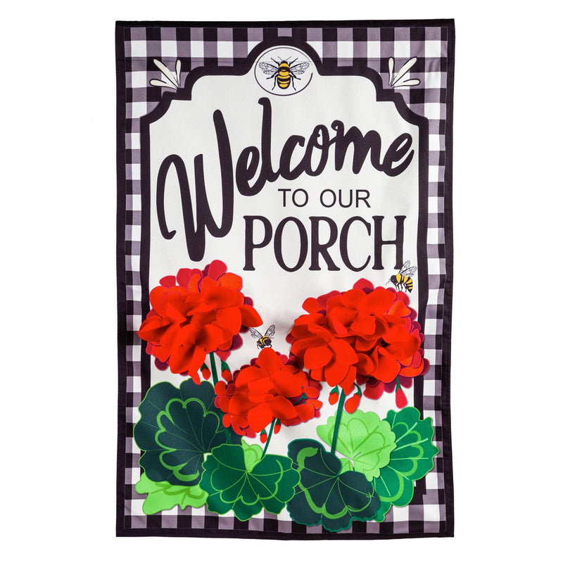 Welcome to Our Porch Geraniums House Linen Flag,13l9717