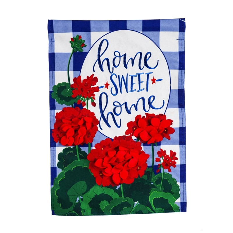 Plaid Patriotic Geraniums House Linen Flag,13l9836