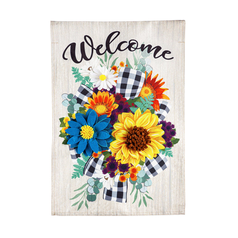 Buffalo Check Floral Swag House Linen Flag,13l9977