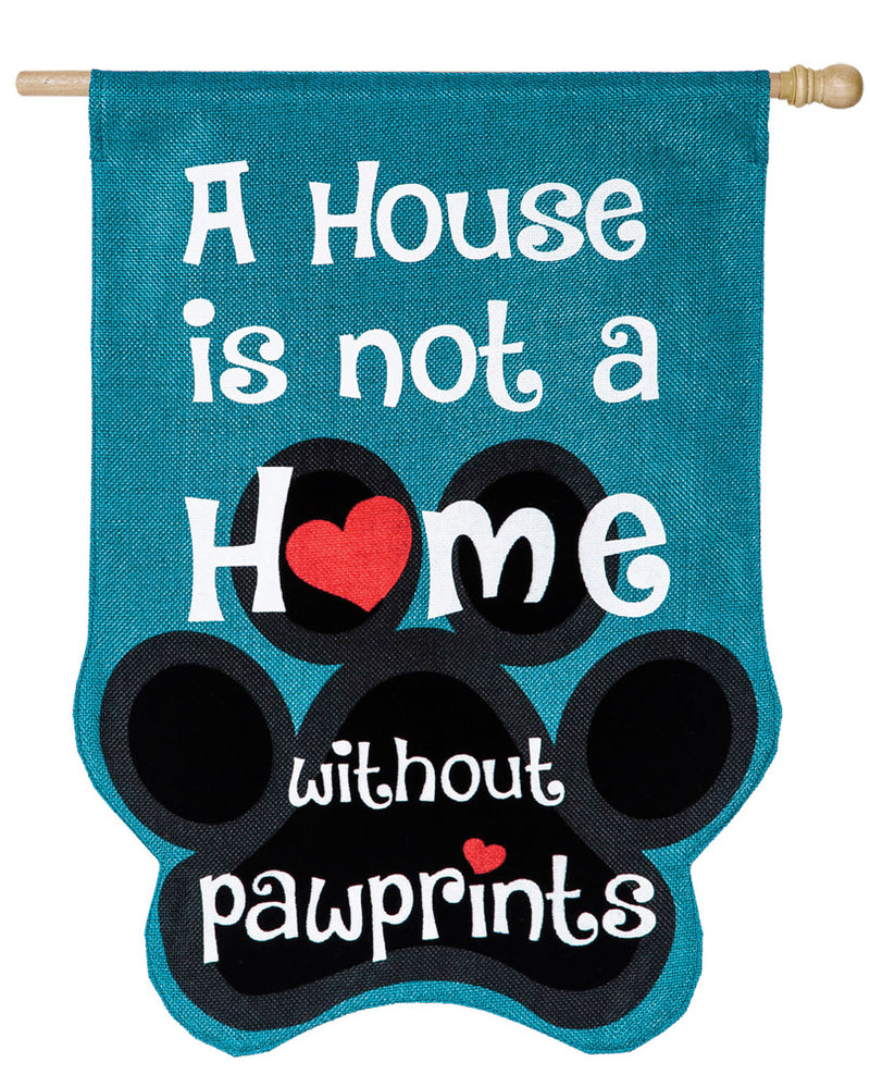 Paw Prints House Burlap Flag,13b3731bl