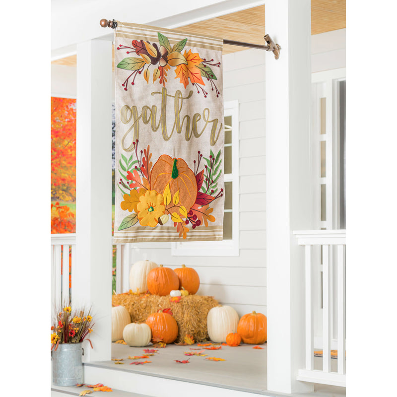 Autumn Gather House Burlap Flag,13b9326