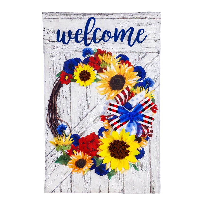 Americana Floral Wreath House Burlap Flag,13b9858