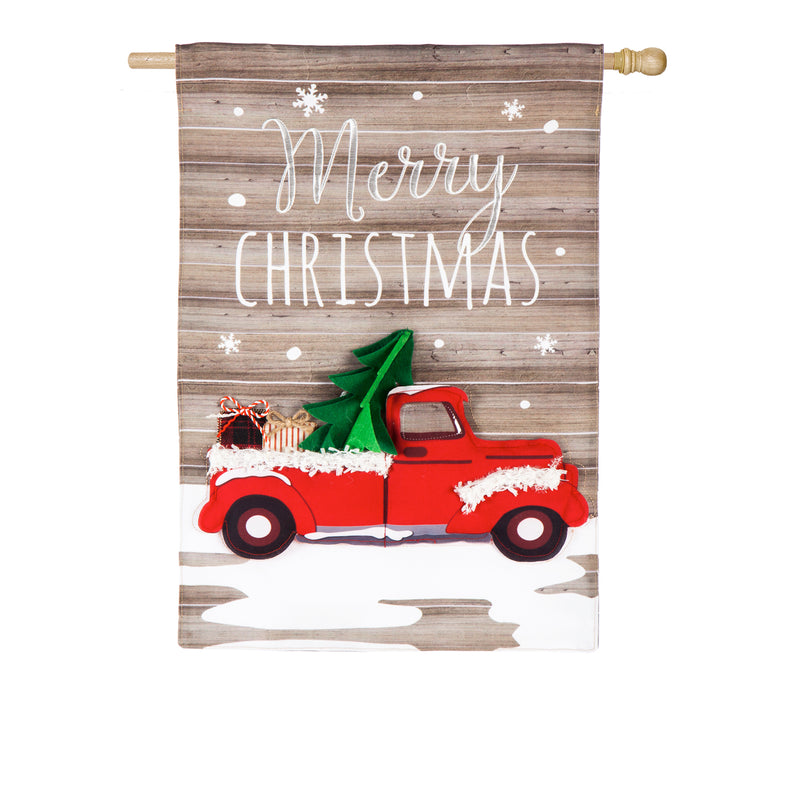 Vintage Christmas Truck House Linen Flag,13l8323