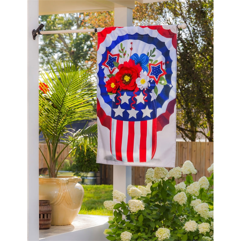 Stars & Stripes Mason Jar Bouquet House Linen Flag,13l9860