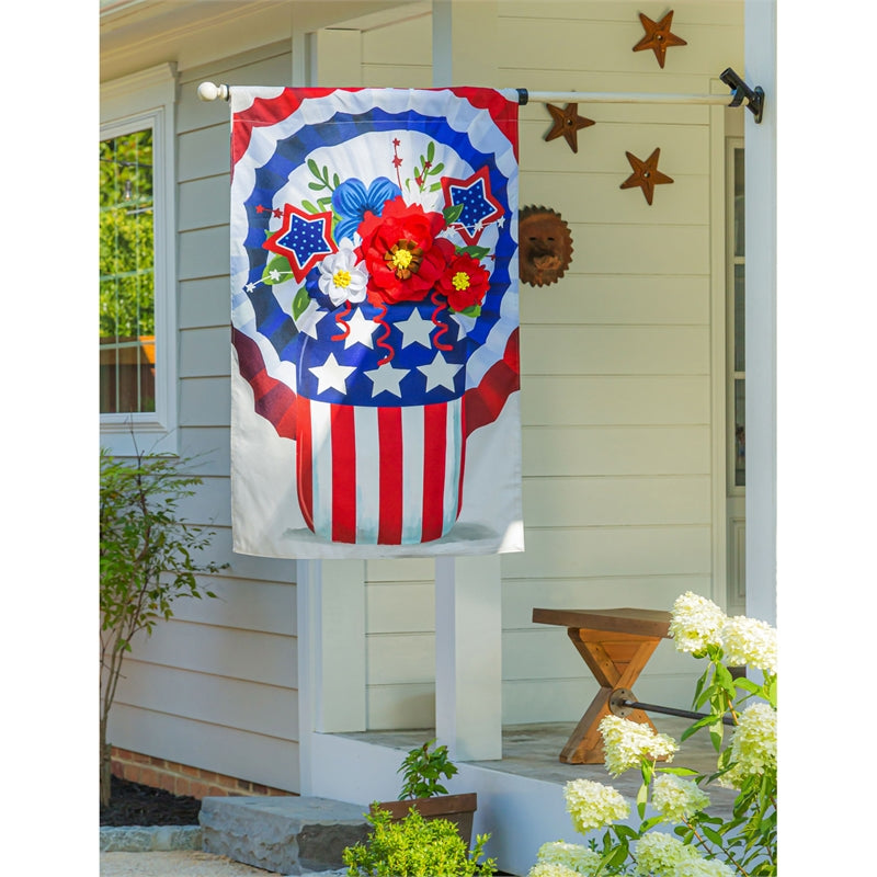 Stars & Stripes Mason Jar Bouquet House Linen Flag,13l9860