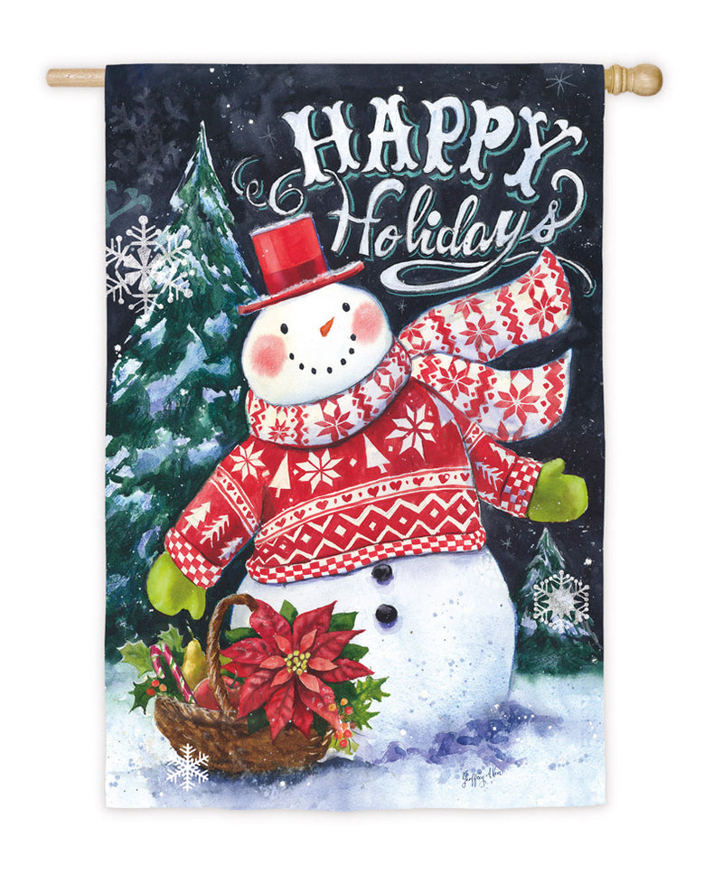 Norwegian Christmas Snowman & Santa House Suede Flag,13s4005fb