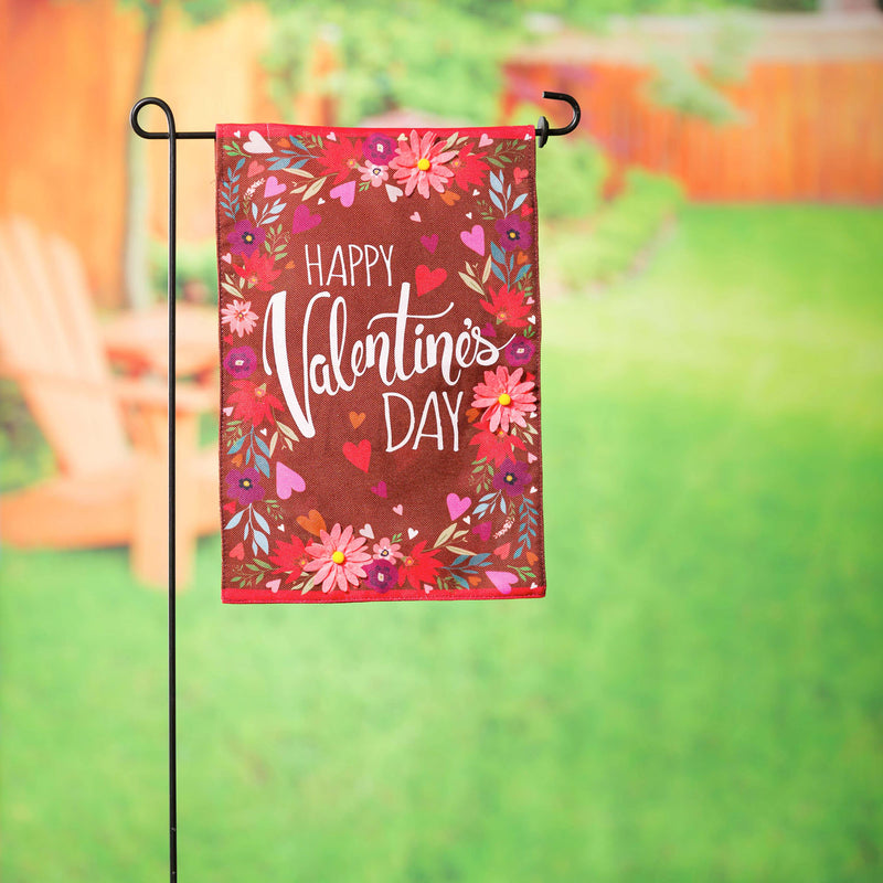 Valentine's Day Hearts and Flowers Garden Burlap Flag,14b10144