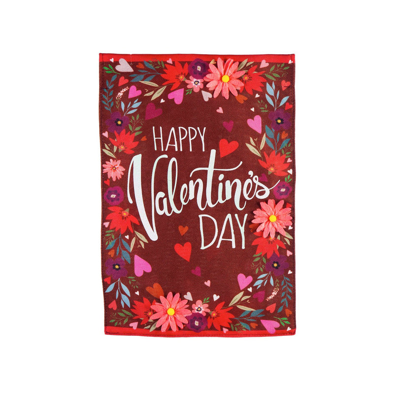 Valentine's Day Hearts and Flowers Garden Burlap Flag,14b10144