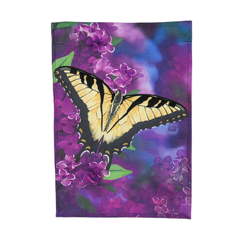 Butterfly on Purple Flowers Garden Burlap Flag,14b10185