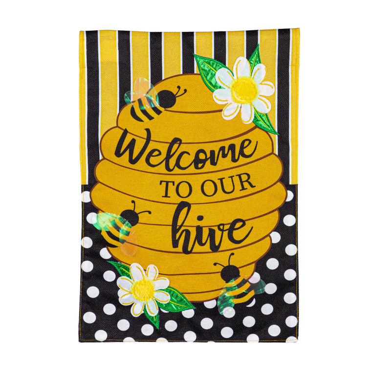 Welcome to our Hive Stripes and Dots Garden Burlap Flag,14b10896