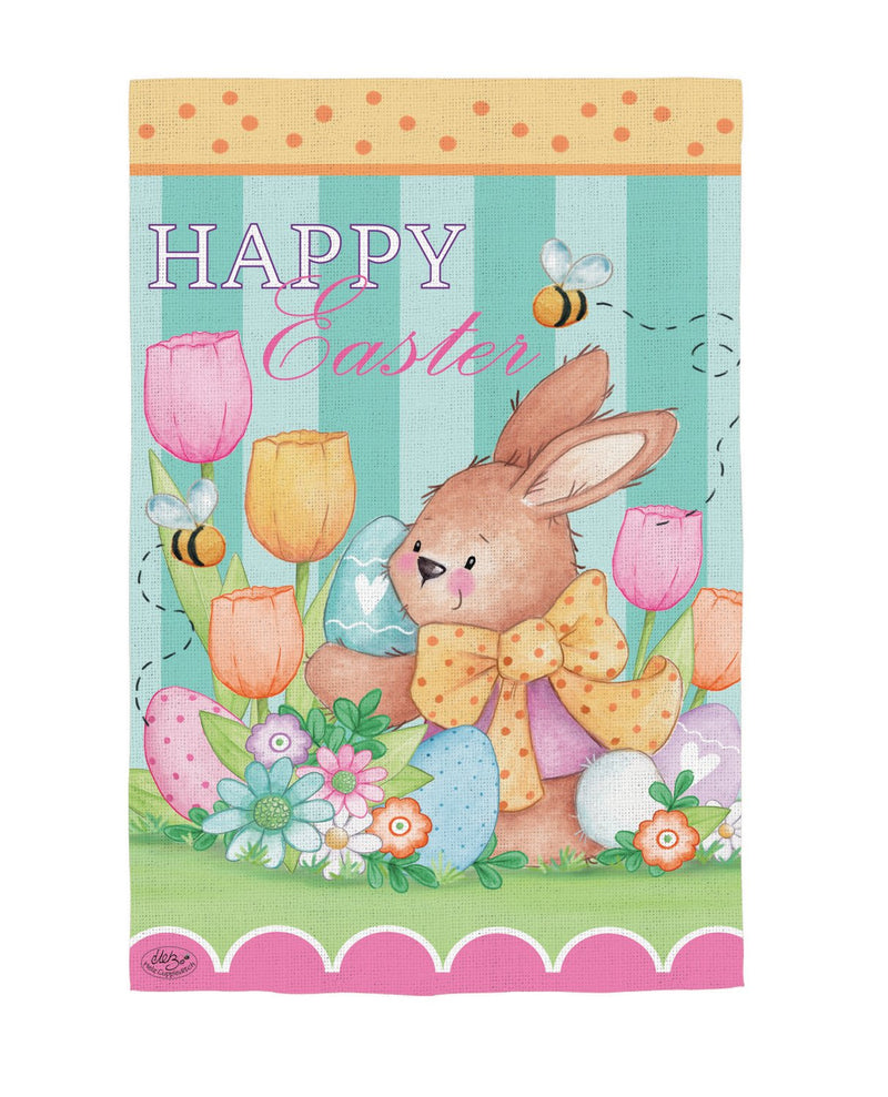 Bee & Brown Bunny Burlap Garden Flag,14b11484