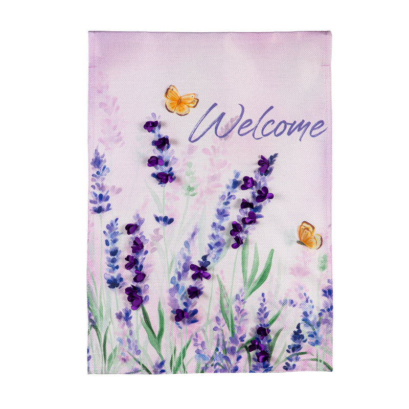 Hello Spring Lavender Burlap Garden Flag,14b11921