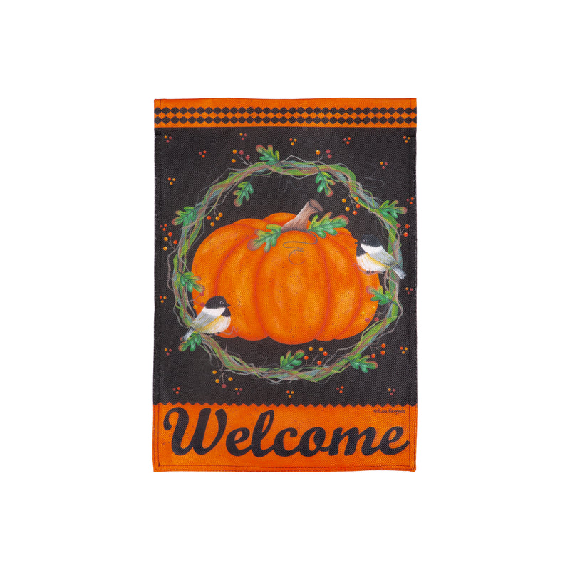 Chickadee and Pumpkin Burlap Garden Flag,14b11945