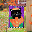 Jack O'Lantern & Black Cat Burlap Garden Flag,14b12025