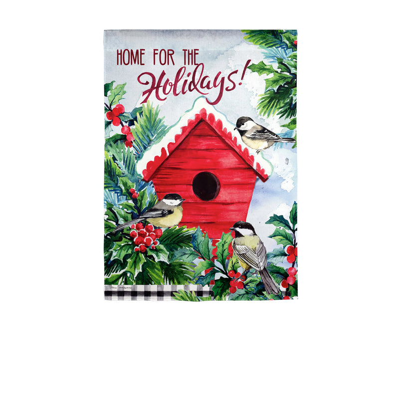 Chickadees Holiday Birdhouse Garden Textured Suede Flag,14es10061