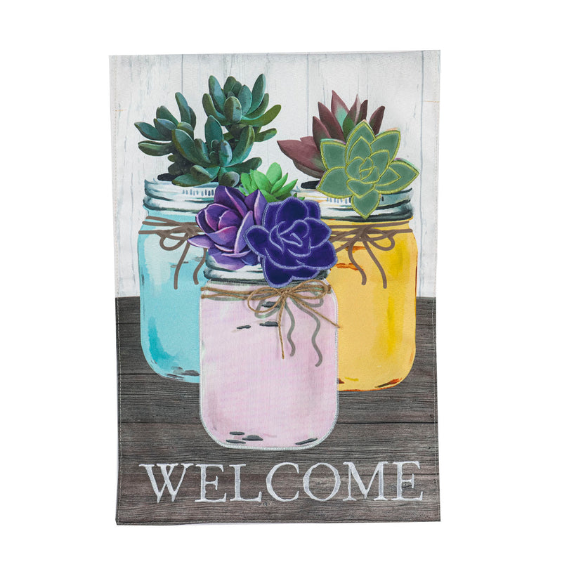 Mason Jar Succulents Garden Linen Flag,14l10296