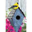 Finch and Birdhouse Garden Linen Flag,14l10348