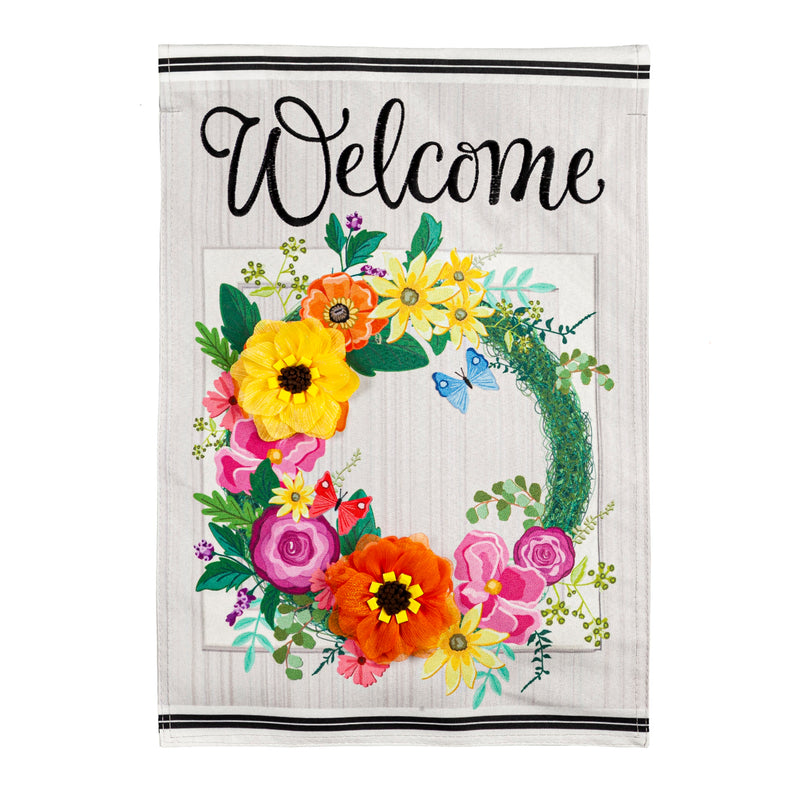 Floral Wreath Garden Linen Flag,14l10784