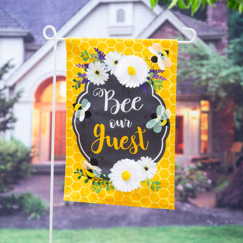 Bee Our Guest Frame Garden Linen Flag,14l10894