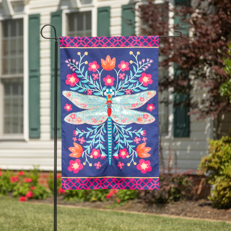 Patterned Dragonfly Garden Linen Flag,14l10946