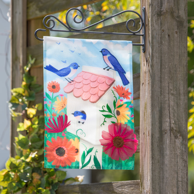 Bird House & Bluebirds Linen Garden Flag,14l11506