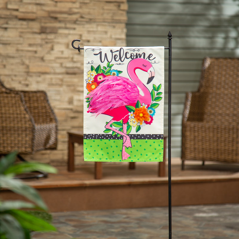 Floral Flamingo Welcome Linen Garden Flag,14l11799