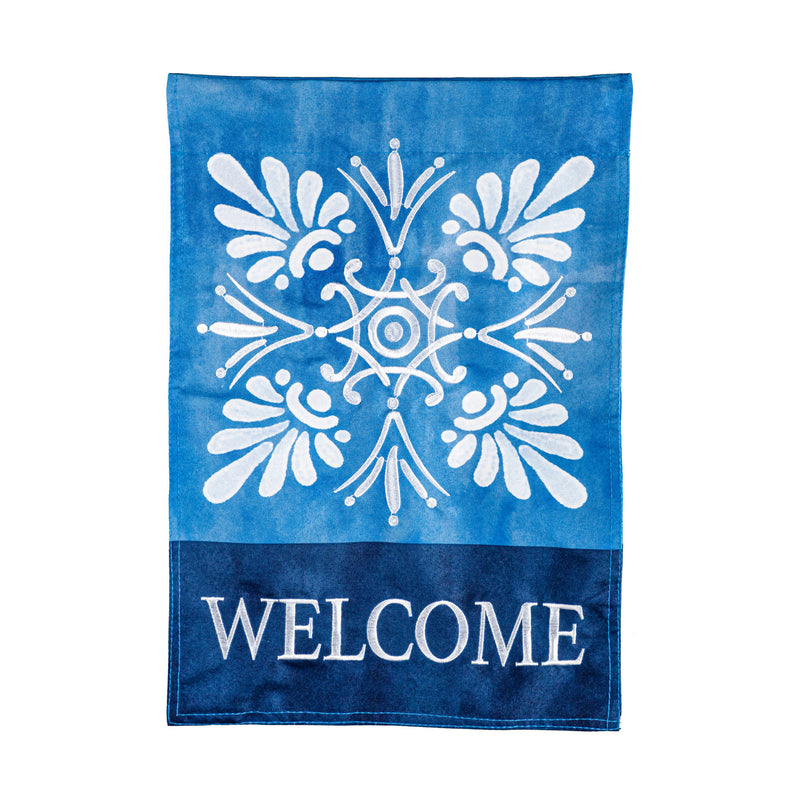 Oasis Blue Floral Garden Linen Flag,14l7020a