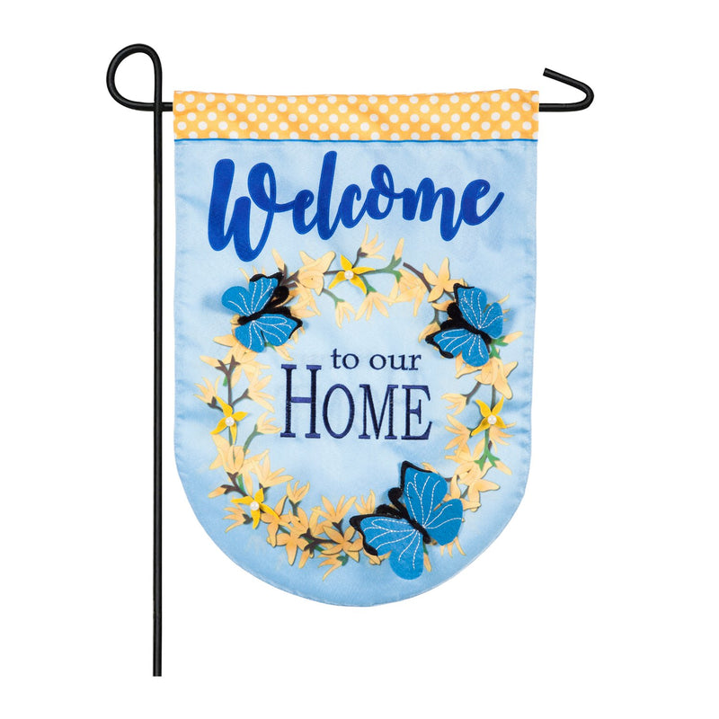 Forsythia Welcome Garden Linen Flag,14l8384bl